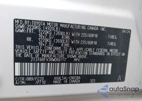 2024 Toyota Rav4 Hybrid Se из США, поврежденный, VIN 2T3T6RFV3RW066117